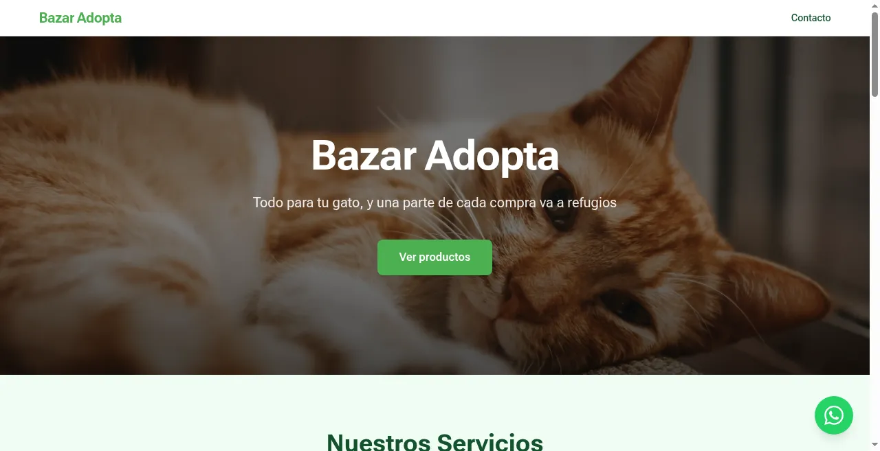 Vista del sitio de Bazar Adopta