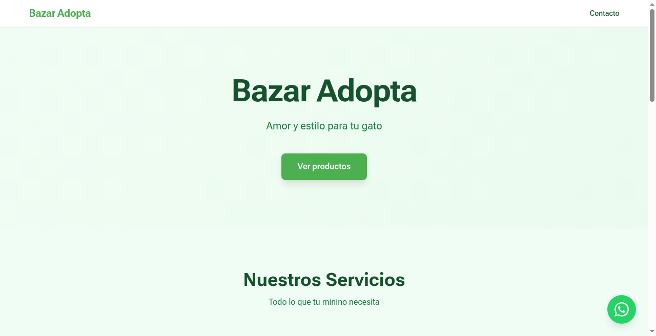 Vista del sitio de Bazar Adopta
